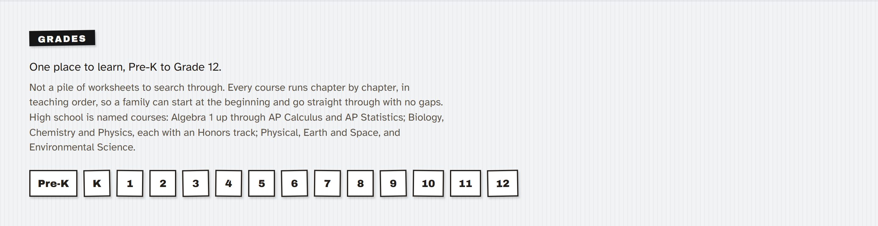 The grades, from Pre-K to Grade 12.
