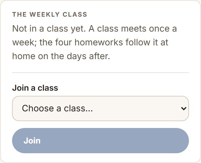 Joining a class. Each child joins their own.