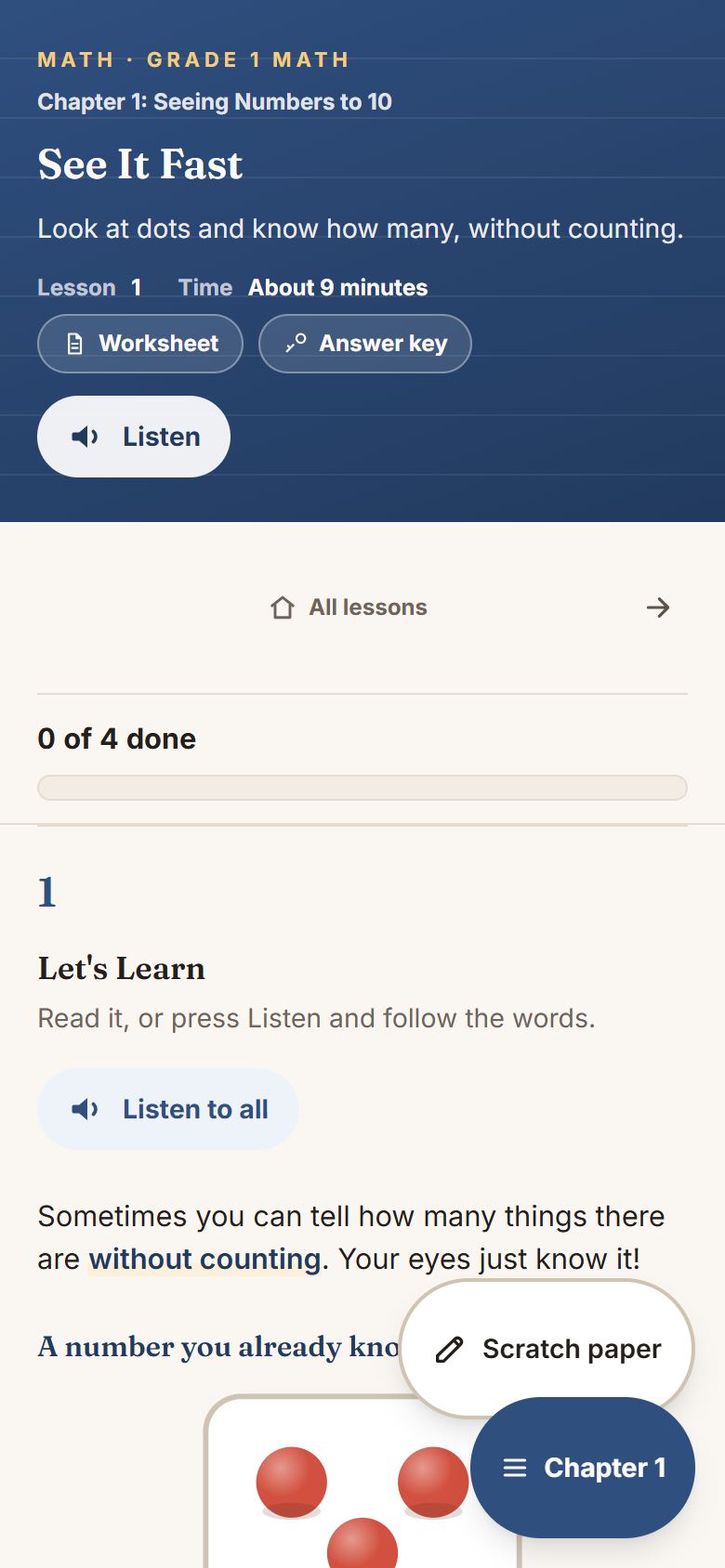The top of a lesson.