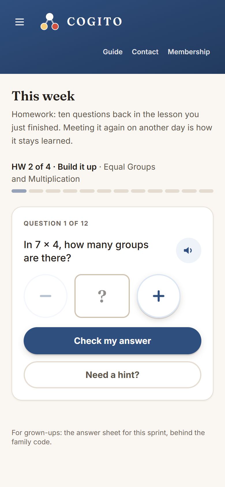 A homework. Hints and retries work exactly as they do inside a lesson.